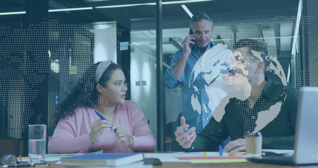 Innovative Team Meeting in Modern Office Environment for Global Project