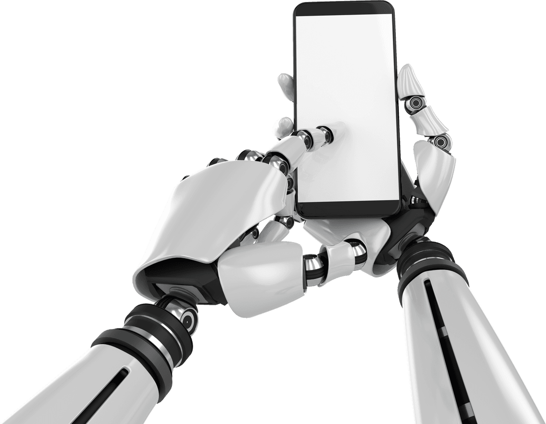 Robot Hands Holding Smartphone with Transparent Background