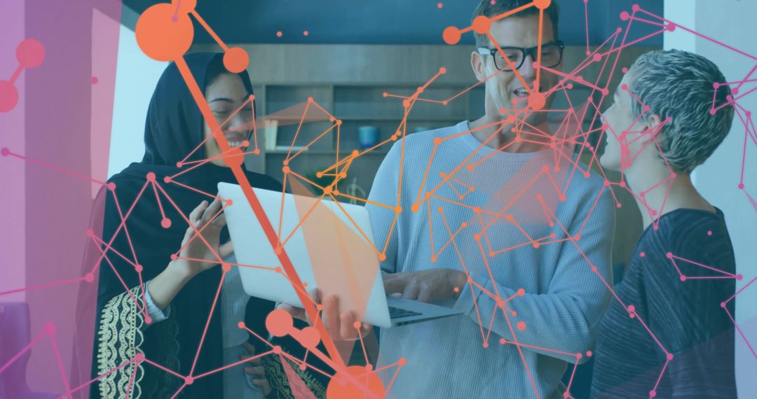 Diverse Team Collaborating on Digital Innovation with Network Overlay