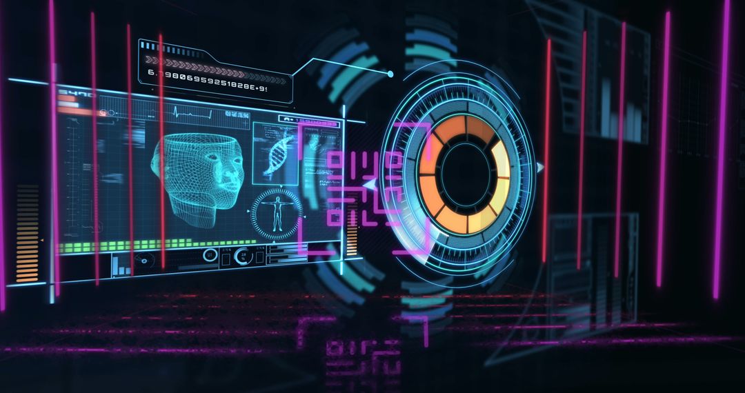 Futuristic Digital Interface with QR Code and Data Visualization