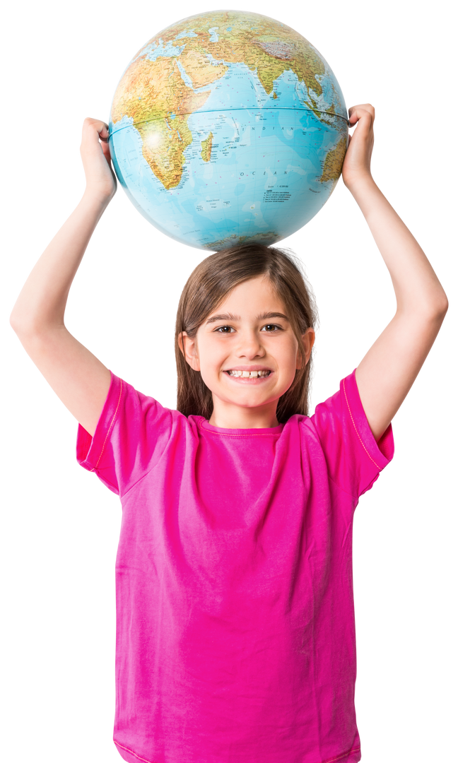 Smiling Girl Holding World Globe Above Head, Transparent Background - Download Free Stock Images Pikwizard.com