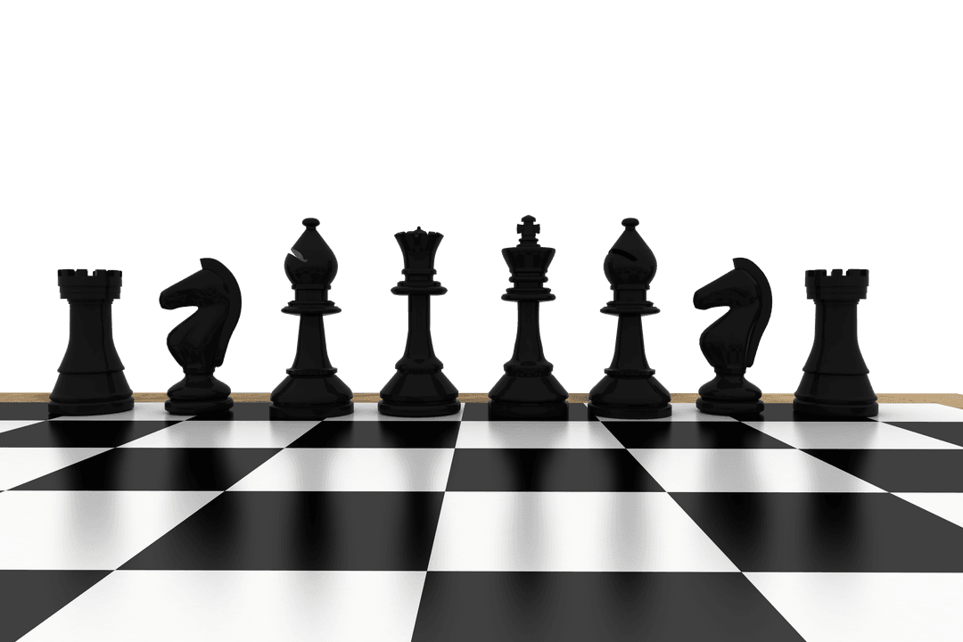 Transparent Background of Black Chess Pieces on Chessboard
