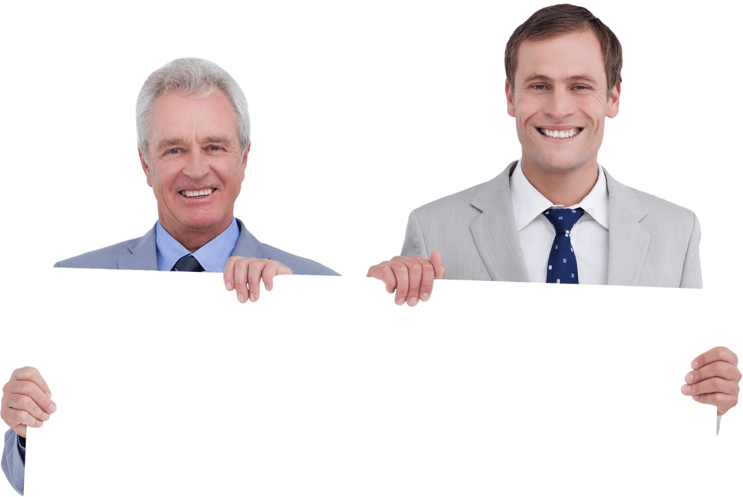 Business Team Displaying Transparent Blank Banner for Advertising