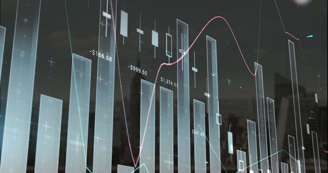 Futuristic Financial Data Visualization on Urban Skyline