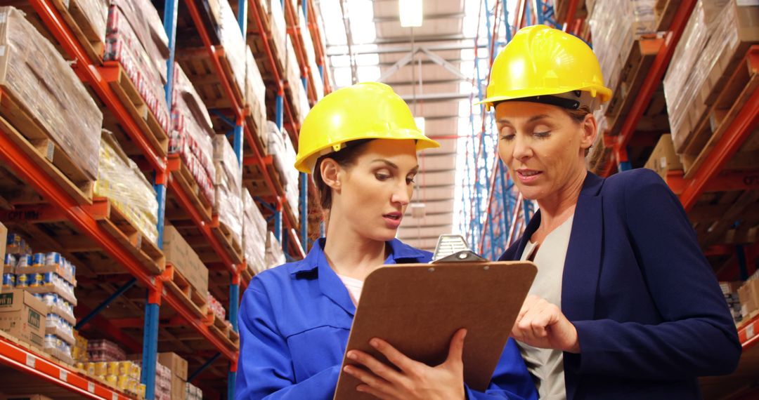 Female Warehouse Workers Discussing Inventory Management - Free Images, Stock Photos and Pictures on Pikwizard.com