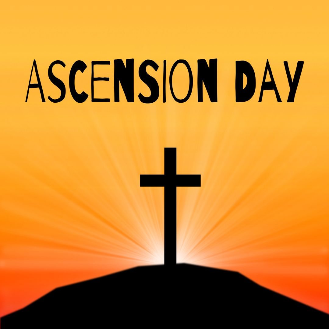 Ascension Day Cross Silhouette on Glowing Sunset Background