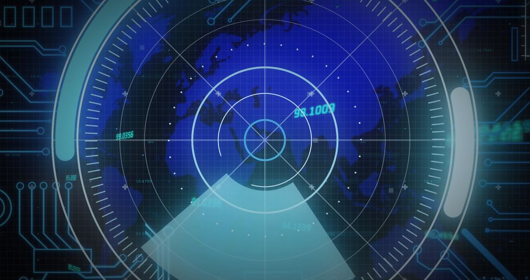 Futuristic Digital Radar Interface on Global Map with Tech Graph Overlay