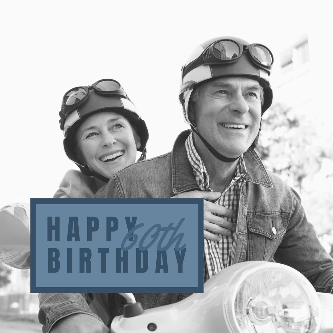 Joyful Couple on Scooter Celebrating 60th Birthday Adventure - Download Free Stock Templates Pikwizard.com