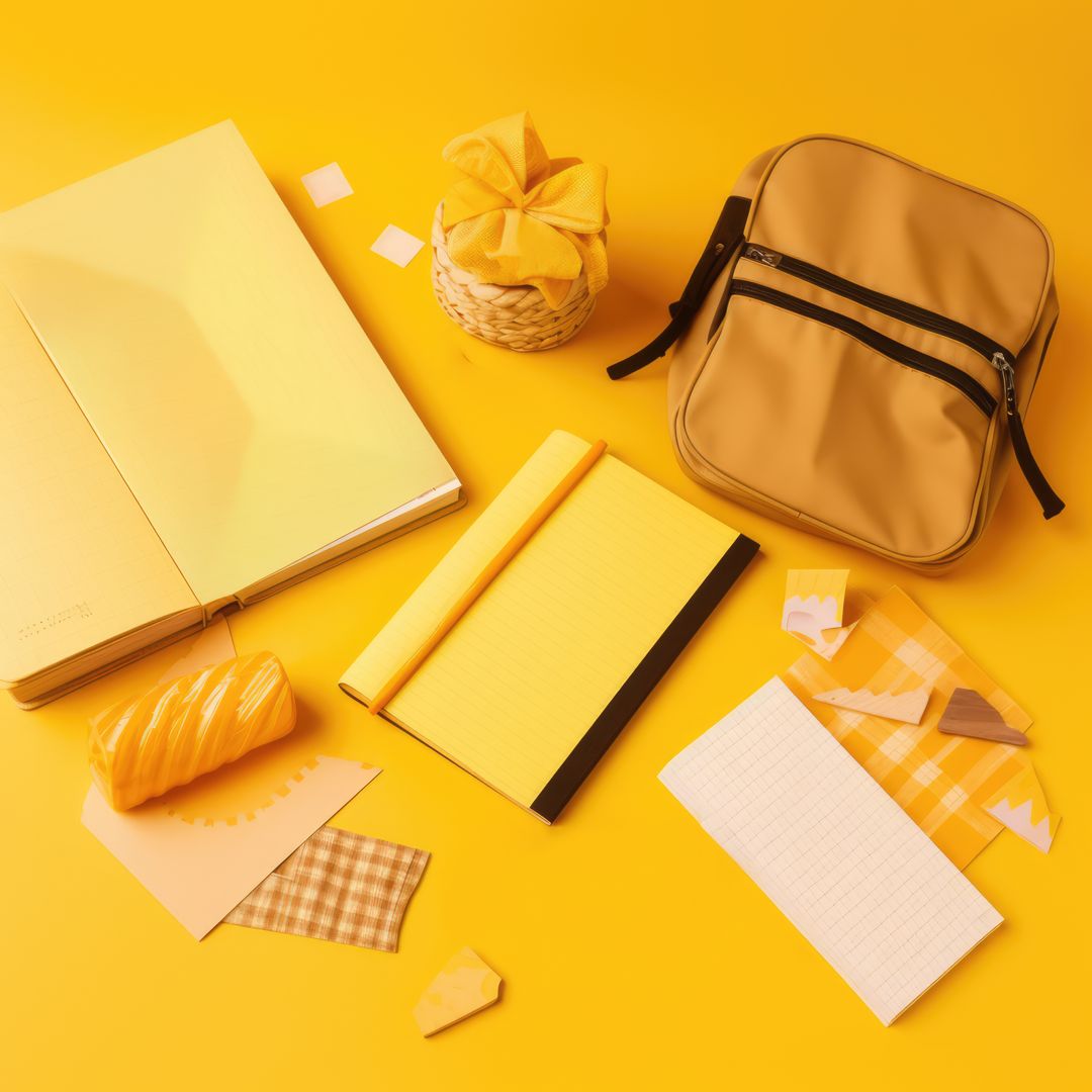 Close up of school items on yellow background, created using generative ai technology - Free Images, Stock Photos and Pictures on Pikwizard.com
