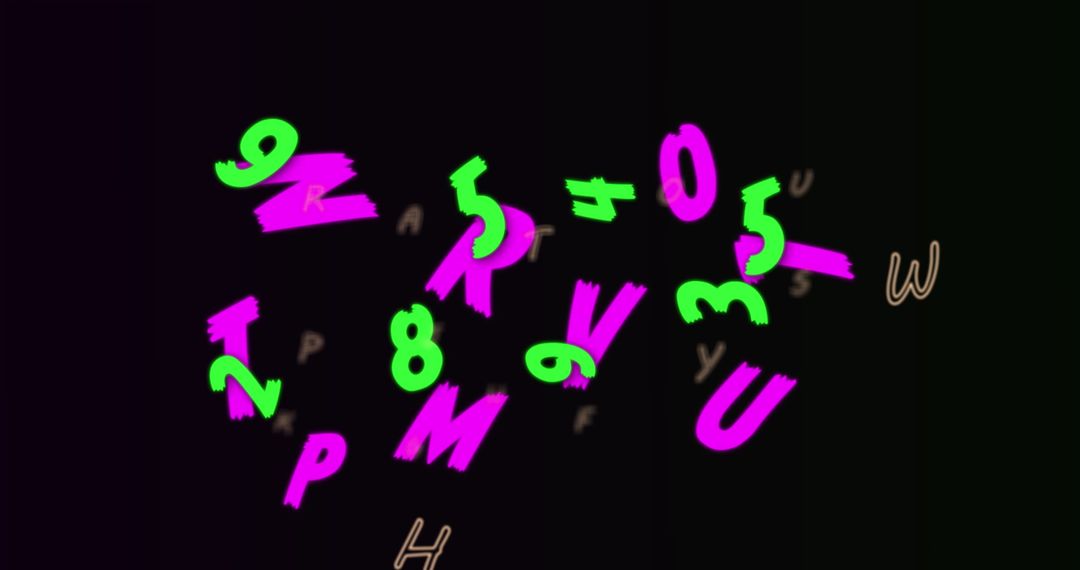 Colorful Floating Numbers and Letters on Dark Background