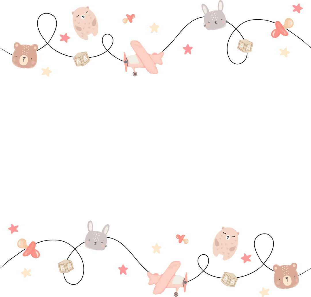 Cute Transparent Border with Pastel Baby Animals and Toys