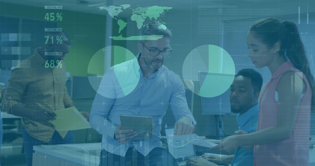 Team of Professionals Collaborating with Digital Data Integration