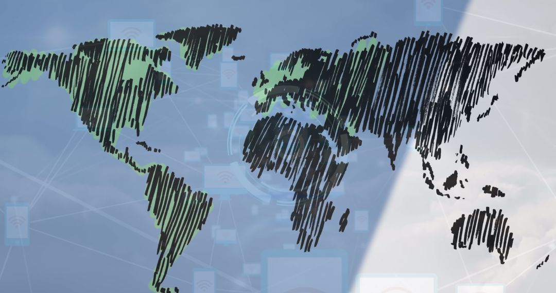 Digital World Map Overlay with Global Connectivity Network