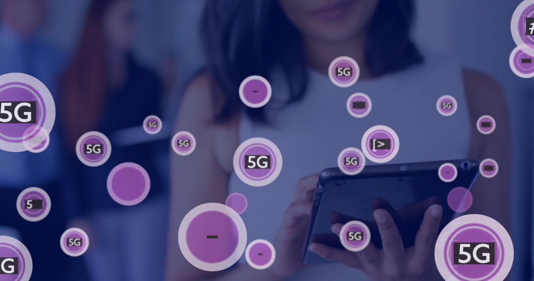 Woman Using Tablet with 5G Communication Concept