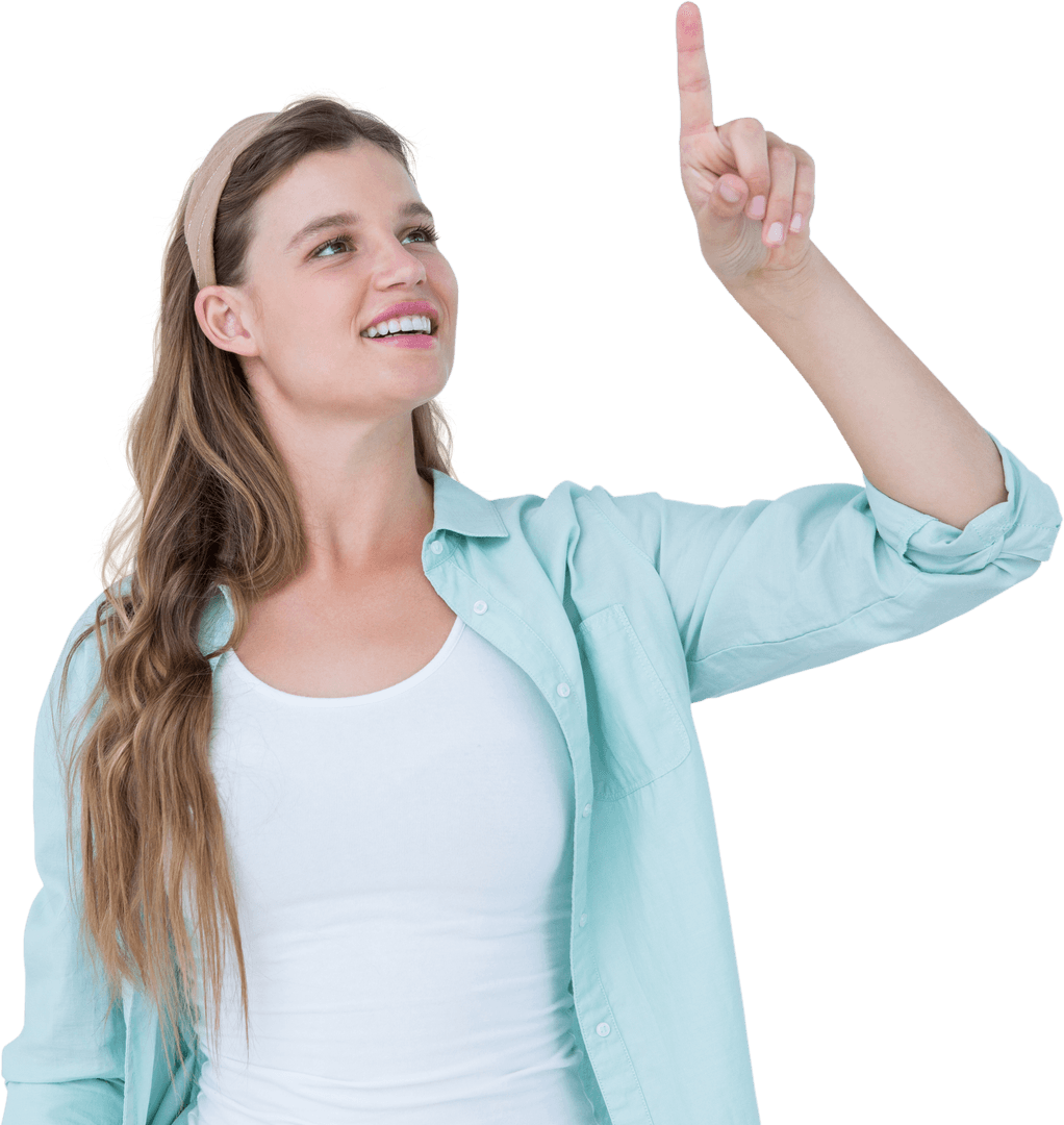 Woman in Casual Outfit Pointing Transparent Background