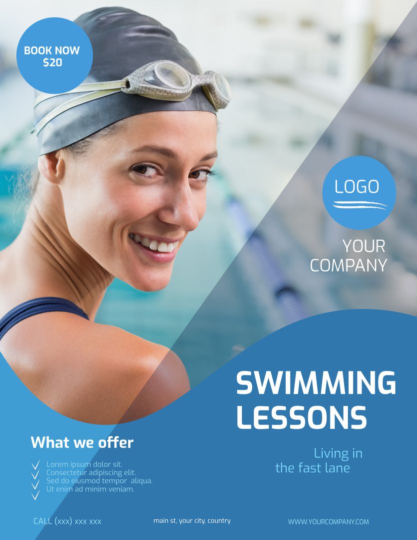 Smiling Swimmer Promoting Swimming Lessons For Aquatic Education - Download Free Stock Templates Pikwizard.com