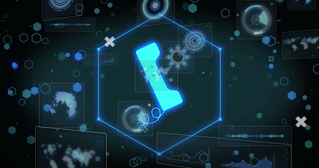 Digital Data Processing Interface with Tech Icons