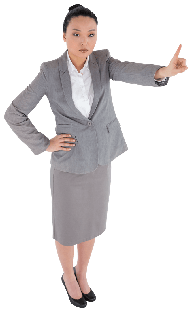Serious Business Woman Pointing on Transparent Background