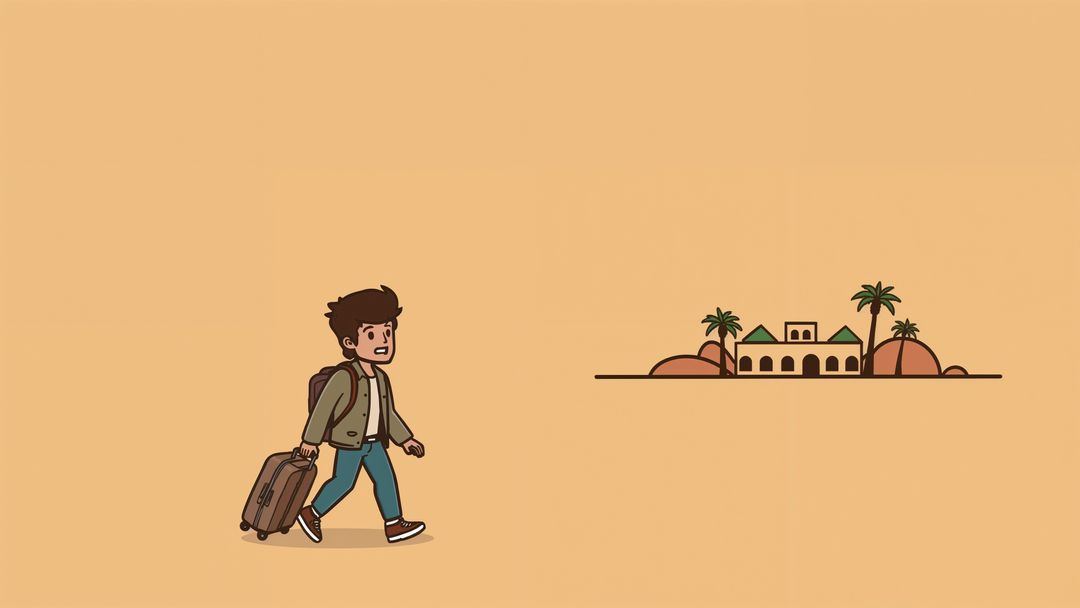 Traveler with Suitcase Walking Towards Remote Destination