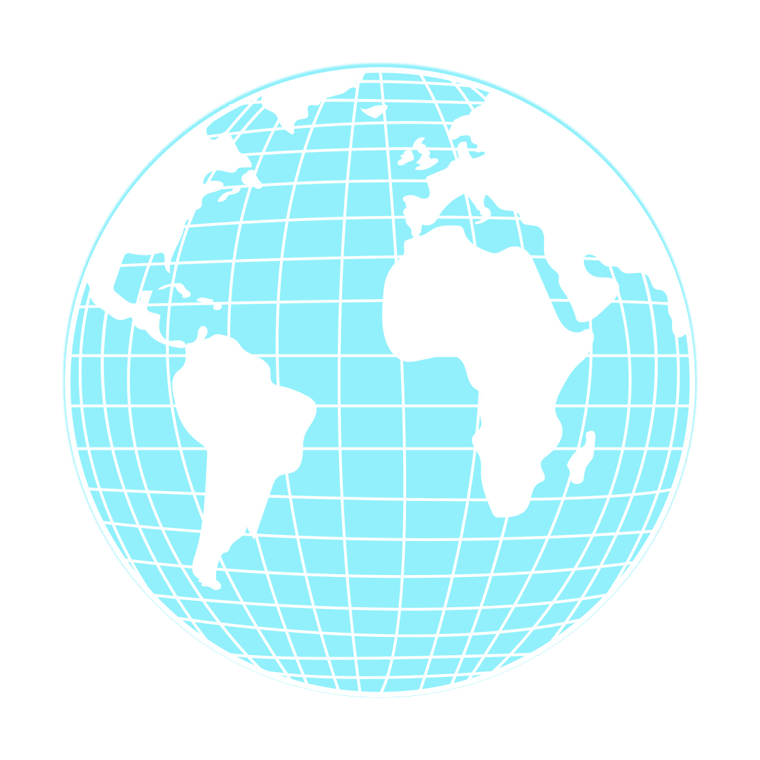 Transparent Turquoise Globe with White Continents On Flat Design