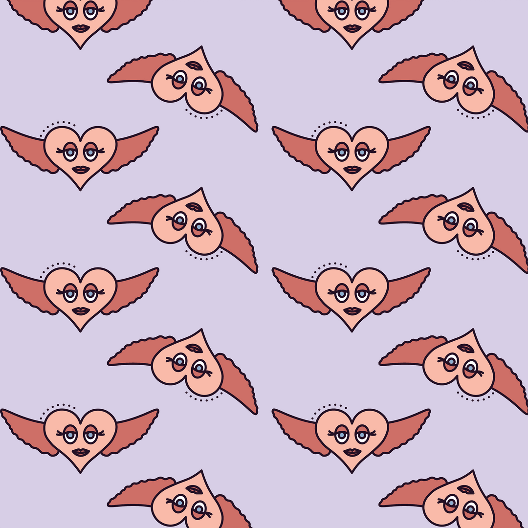 Cute Transparent Pattern with Pink Hearts and Wings for Valentine's Day