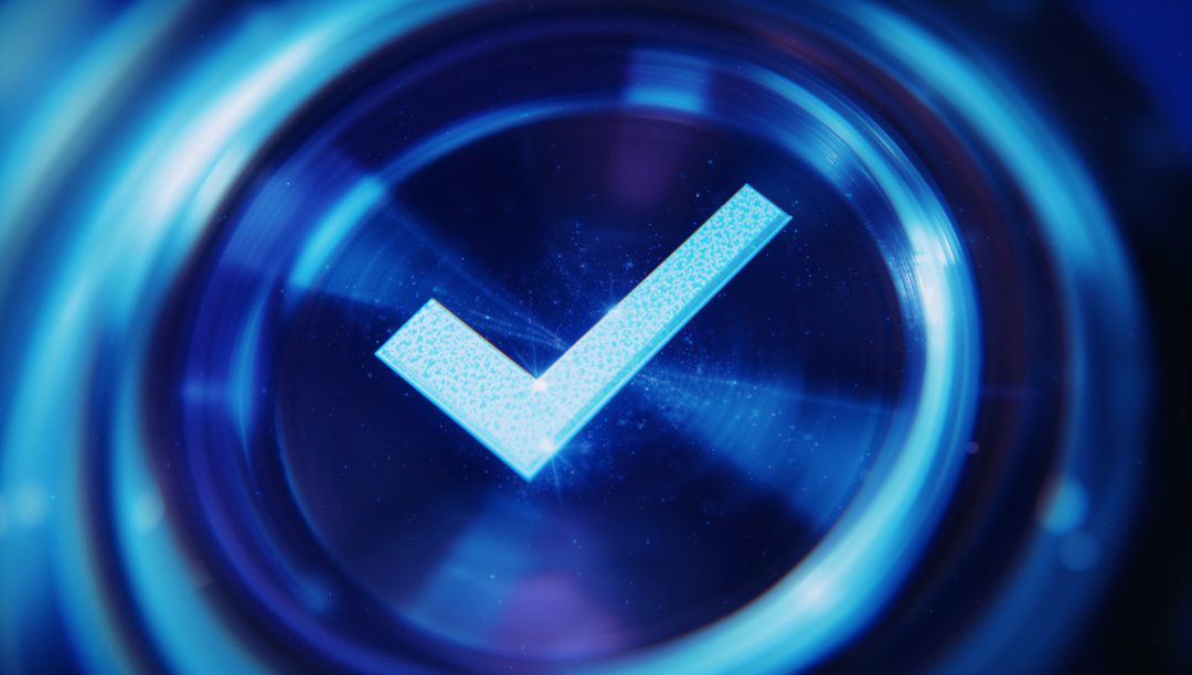 Futuristic Glowing Holographic Check Mark in Digital Interface