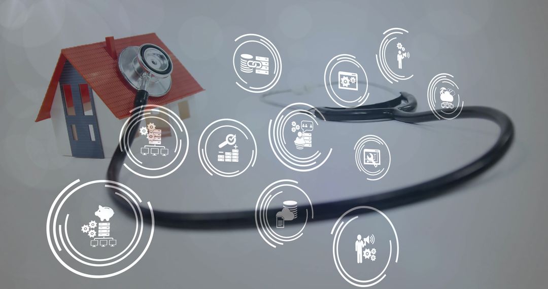 Digital Healthcare Model with Stethoscope and House Symbol