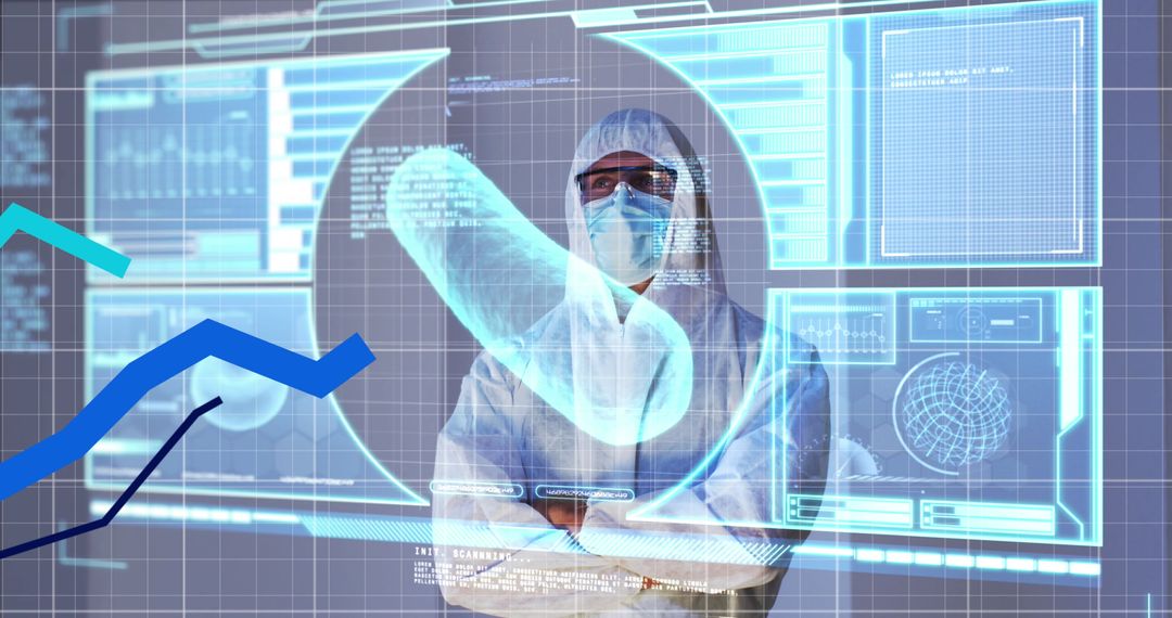 Medical Researcher Analyzing Data on Futuristic Screen Technology