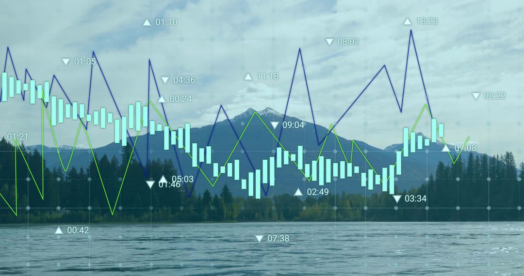 Data Analysis Visualization over Mountain Lakeside Background