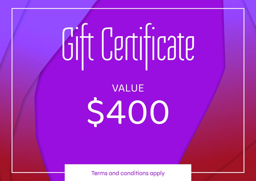 Elegant Gift Certificate With $400 Value in Vibrant Colors - Download Free Stock Templates Pikwizard.com
