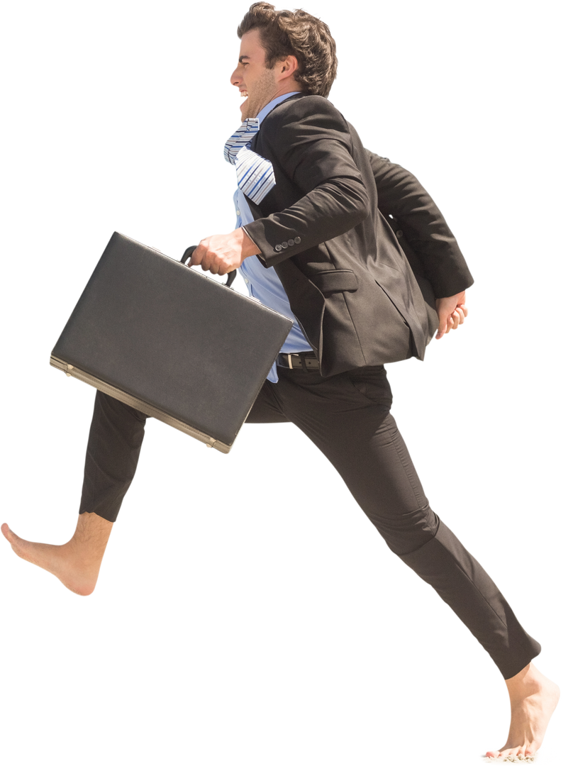 Barefoot Businessman Running Forward on Transparent Background - Download Free Stock Images Pikwizard.com