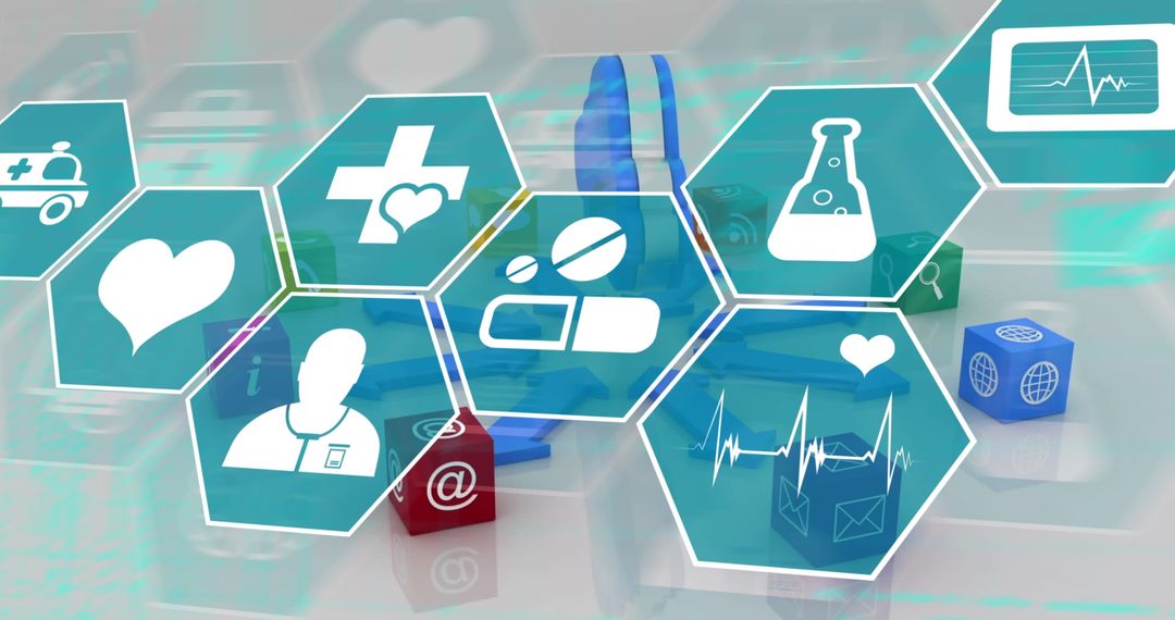 Medical Icons and Technology Concept with Floating Grid