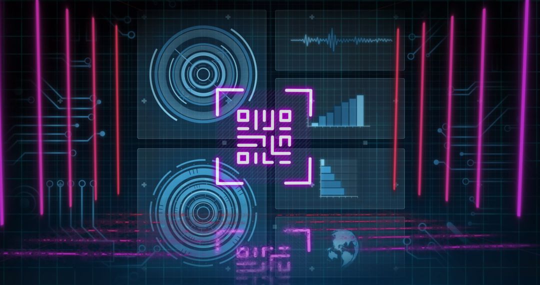 futuristic qr code with data elements and technology background - Free Images, Stock Photos and Pictures on Pikwizard.com