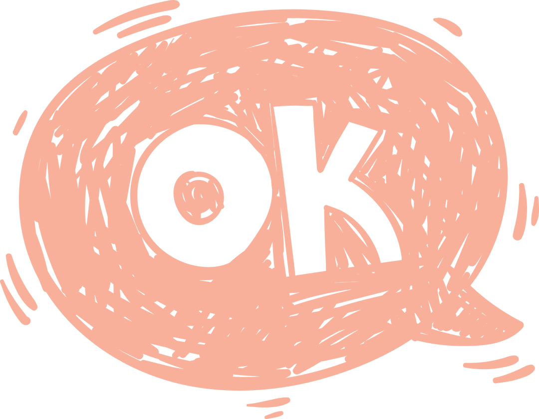 OK Text Inside Pink Speech Bubble On Transparent Background