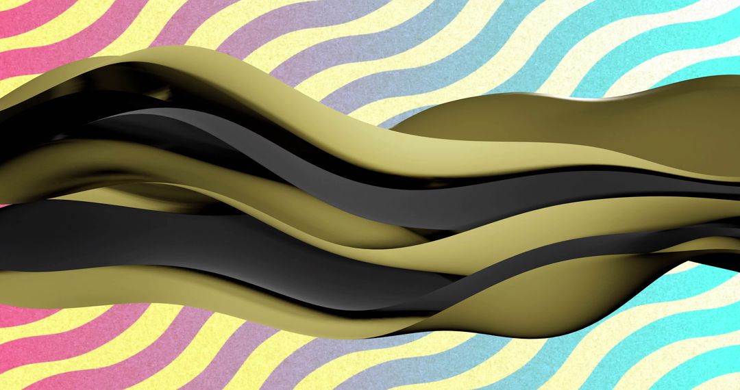 Dynamic Waves of Gold and Black Against Vivid Background