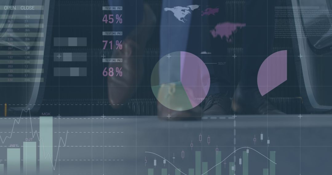 Businesspeople Walking with Overlay of Financial Data and Graphs