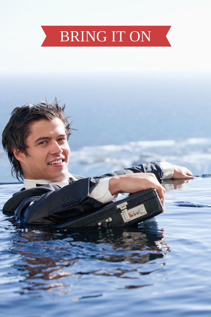 Confident Businessman Floating in Ocean with Briefcase Symbolizing Resilience