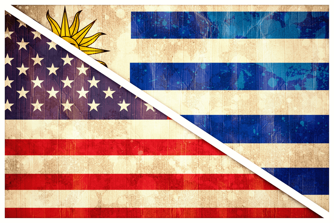 Transparent Illustration of American and Uruguayan Flags Merged Together