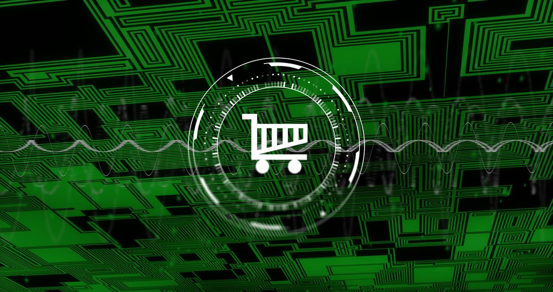 Digital Shopping Cart Icon with Abstract Circuit Background