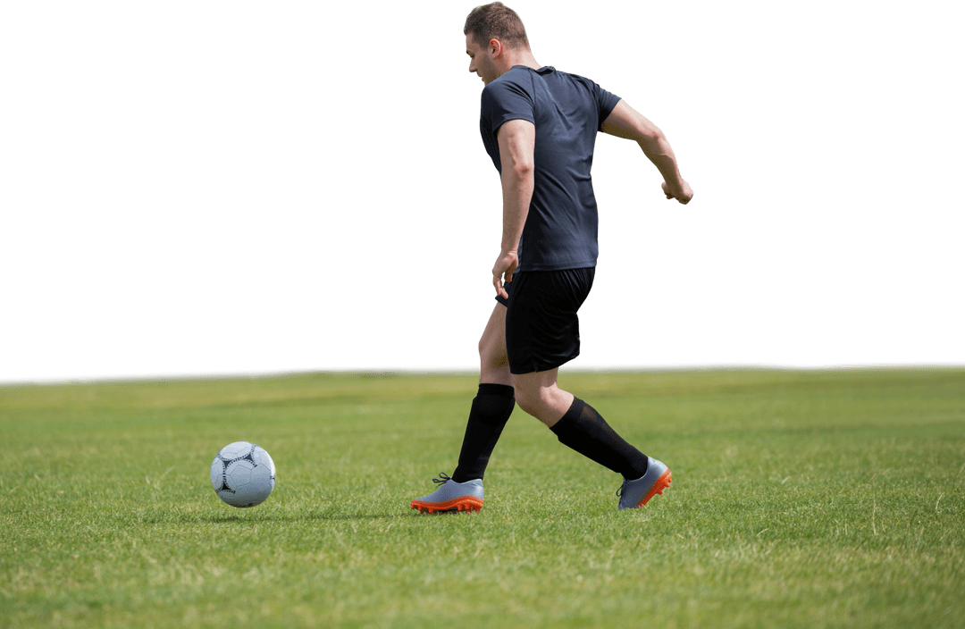 Transparent Soccer Player Practicing Kicks on Field