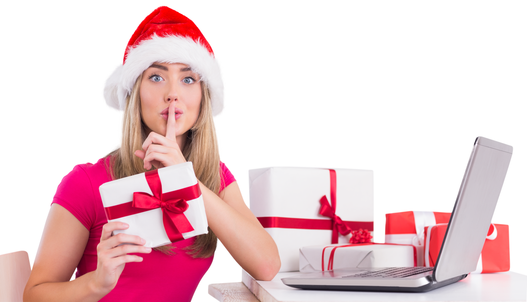 Transparent festive blonde woman online shopping Christmas presents quiet - Download Free Stock Images Pikwizard.com