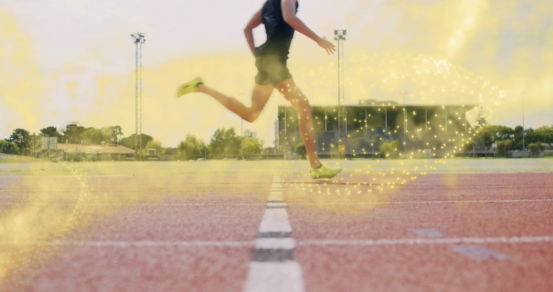 Male Sprinter Running on Track with Energetic Motion