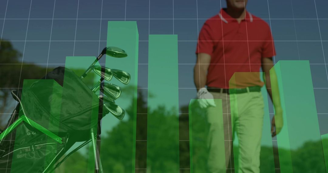 Golfer Walking with Graph Overlay Symbolizing Performance Statistics