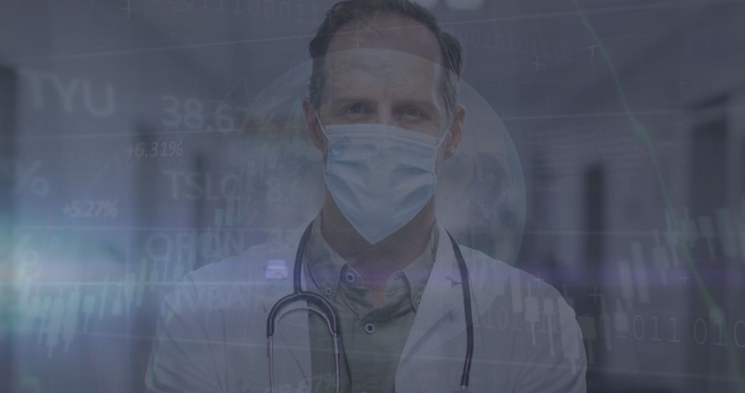 Doctor Wearing Mask with Digital Medical Data Visualization