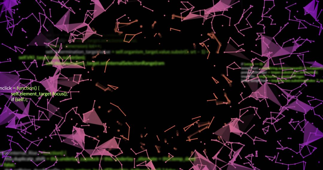 Futuristic Network Visualization with Scrolling Code Background