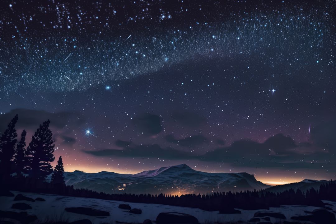 Starry skies over mountains landscape at night, created using generative ai technology - Free Images, Stock Photos and Pictures on Pikwizard.com