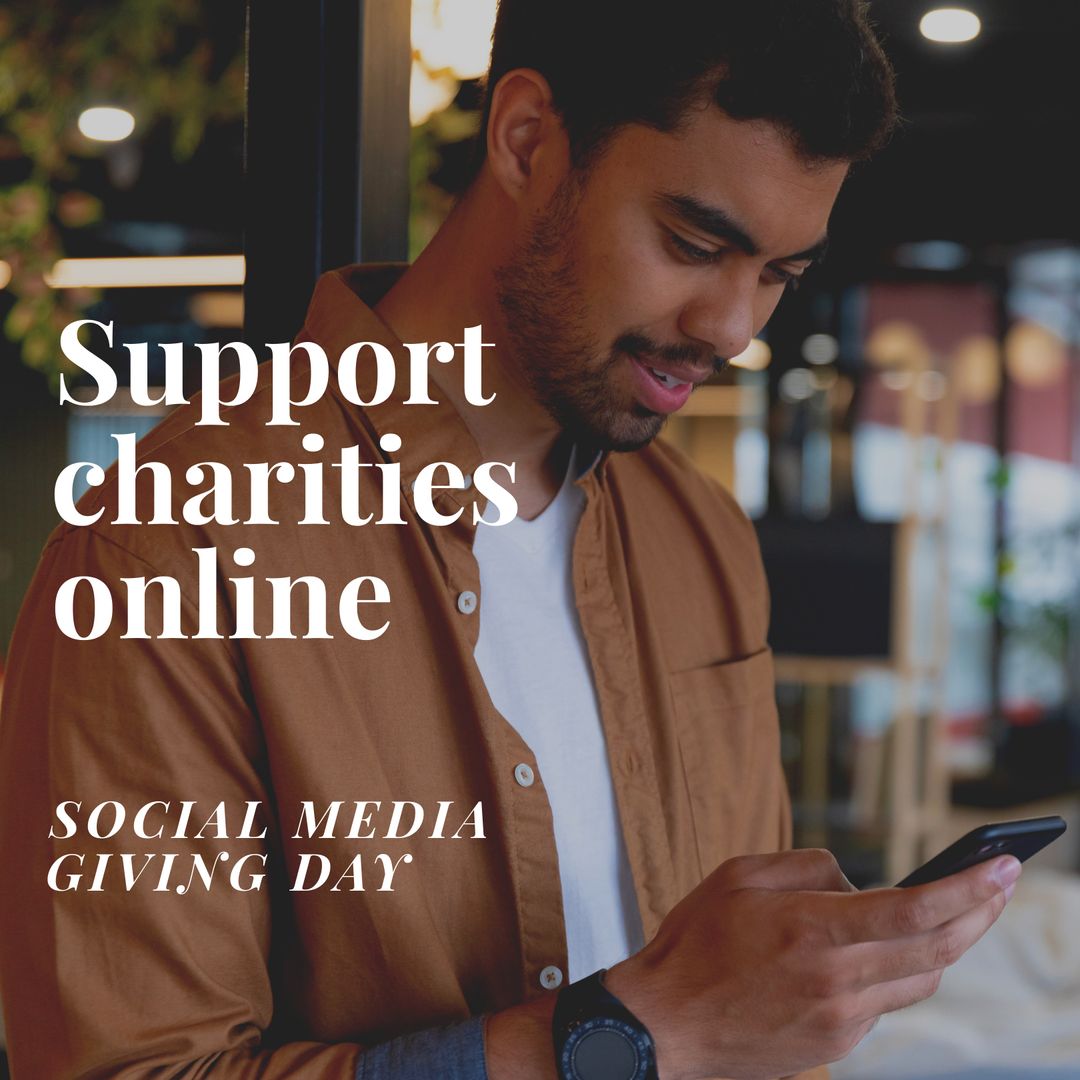 Young Man Engaging in Online Charity Support