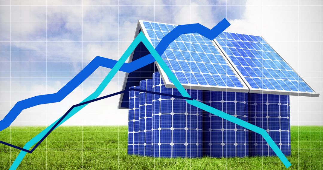 Solar Panels House with Graphs Showing Renewable Energy Trends