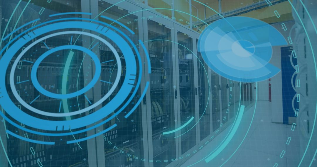 Digital Interface Animation in Futuristic Server Room