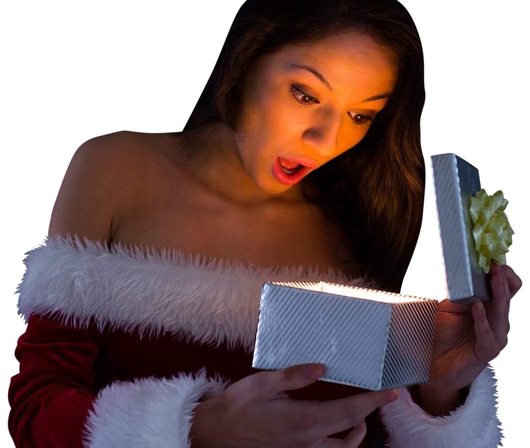 Surprised Woman Opening Christmas Present Transparent Background - Download Free Stock Images Pikwizard.com